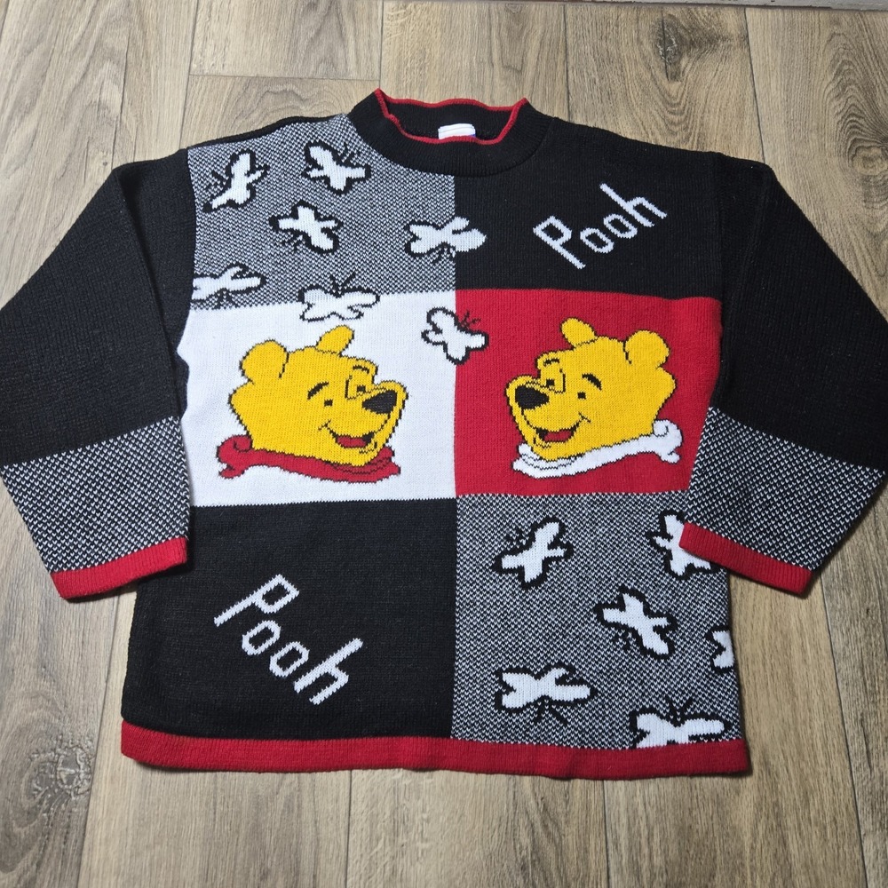 Vintage Large Oversized Winnie The Pooh  Knitted Sweater Spell Out Retro‎ 1990s